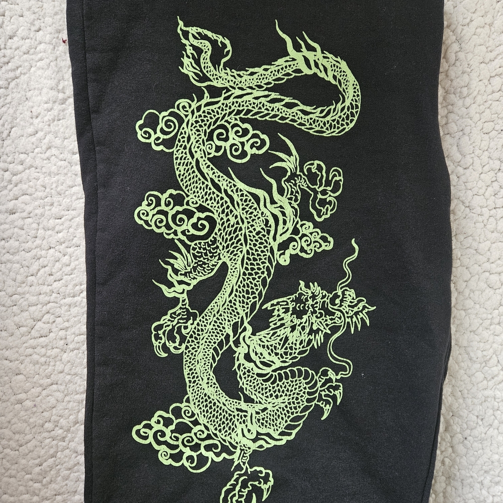 PacSun Black Sweatpants with Green Dragon Design